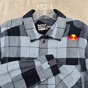 Red Bull Athletes Only Flannel Shirt Men Small Blue Black Plaid Cotton